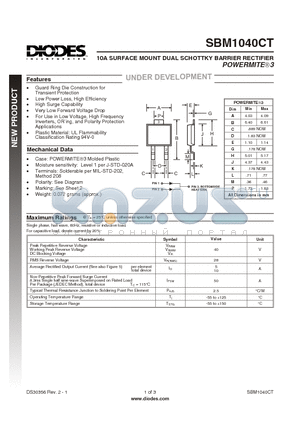 SBM1040CT-13 datasheet - 10A SURFACE MOUNT DUAL SCHOTTKY BARRIER RECTIFIER