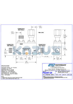 PE2207-20 datasheet - SMA FEMALE DIRECTIONAL COUPLER, FREQUENCY RANGE: 12.4-18 GHz