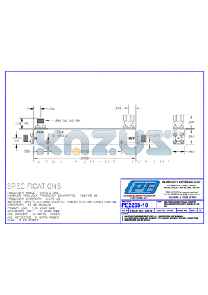 PE2208-10 datasheet - SMA FEMALE DIRECTIONAL COUPLER BROADBAND FREQUENCY  RANGE:0.5-2.0 GHz