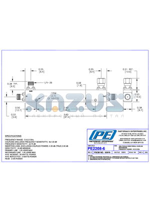 PE2208-6 datasheet - SMA FEMALE DIRECTIONAL COUPLER BROADBAND FREQUENCY RANGE: 0.5~2,0 GHz