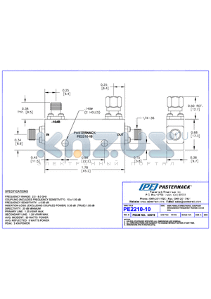 PE2210-10 datasheet - SMA FEMALE DIRECTIONAL COUPLER BROADBAND  FREQUENCY RANGE:2.0-8.0 GHz