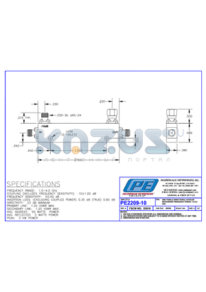 PE2209-10 datasheet - SMA FEMALE DIRECTIONAL COUPLER BROADBAND FREQUENCY RANGE:1.0-4.0 GHz