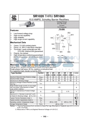 SR1040 datasheet - 10.0 AMPS. Schottky Barrier Rectifiers