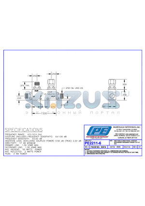 PE2211-6 datasheet - SMA FEMALE DIRECTIONAL COUPLER BROADBAND FREQUENCY RANGE: 4.0-12.4 GHz