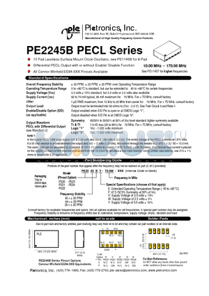 PE2220BE-70.0M-XXX datasheet - 10 Pad Leadless Surface Mount  Clock Oscillator,see PE1145B for 6Pad