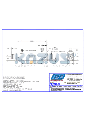 PE2228-30 datasheet - HIGH POWER DIRECTIONAL COUPLER FREQUENCY RANGE: 1-4 GHz