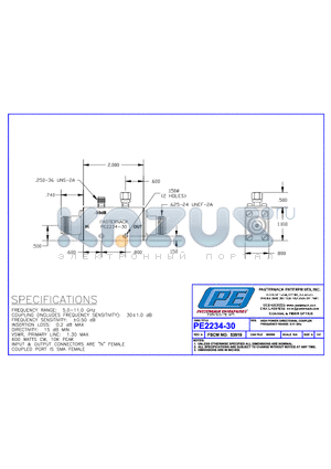 PE2234-30 datasheet - HIGH POWER DIRECTIONAL COUPLER FREQUENCY RANGE: 5-11 GHz
