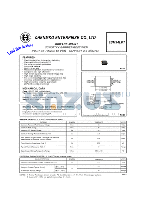 SBM34LPT datasheet - SCHOTTKY BARRIER RECTIFIER