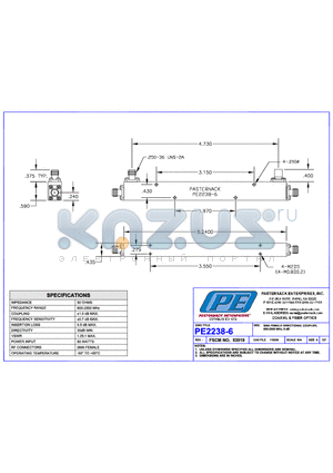 PE2238-6 datasheet - SMA FEMALE DIRECTIONAL COUPLER 800-2500 MHz 6 dB