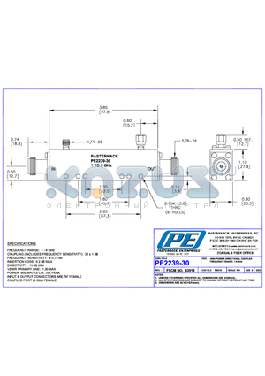 PE2239-30 datasheet - HIGH POWER DIRECTIONAL COUPLER FREQUENCY RANGE: 1-8 GHz