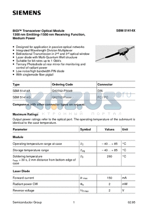 SBM51414A datasheet - BIDITransceiver Optical Module 1300 nm Emitting-/1550 nm Receiving Function, Medium Power