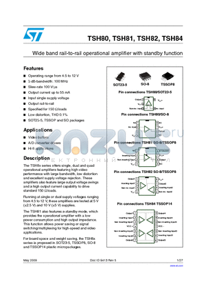 TSH80_09 datasheet - Wide band rail-to-rail operational amplifier with standby function