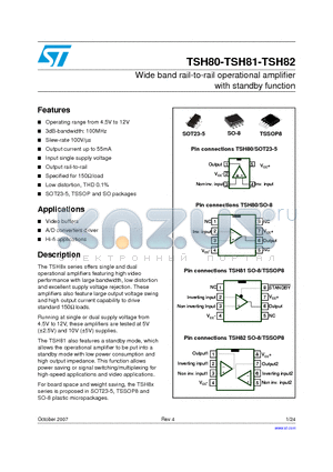 TSH81ID datasheet - Wide band rail-to-rail operational amplifier with standby function