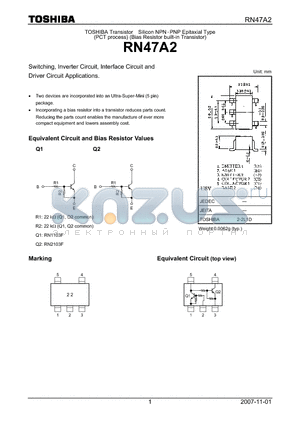 RN47A2_07 datasheet - Switching, Inverter Circuit, Interface Circuit and Driver Circuit Applications