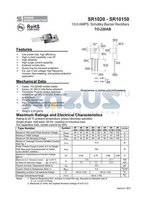 SR1050 datasheet - 10.0 AMPS. Schottky Barrier Rectifiers