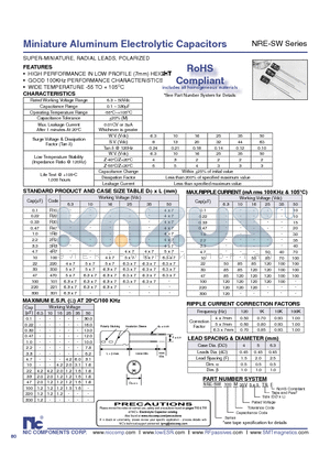 NRE-SW datasheet - Miniature Aluminum Electrolytic Capacitors