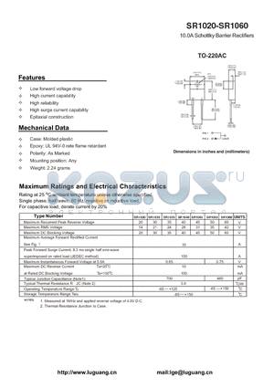 SR1050 datasheet - 10.0A Schottky Barrier Rectifiers