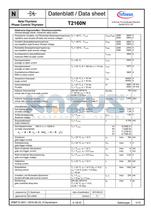 T2160N datasheet - Netz-Thyristor Phase Control Thyristor