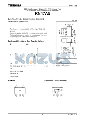 RN47A5_07 datasheet - Switching, Inverter Circuit, Interface Circuit and Driver Circuit Applications.