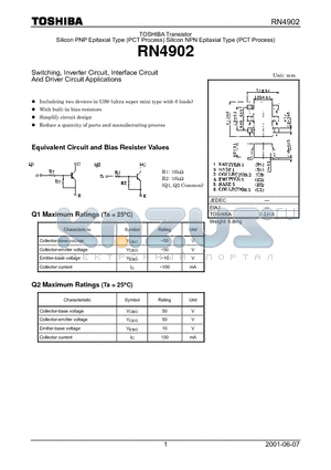 RN4902 datasheet - Silicon NPN Epitaxial Type (PCT Process)