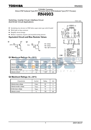 RN4903 datasheet - Switching, Inverter Circuit, Interface Circuit And Driver Circuit Applications