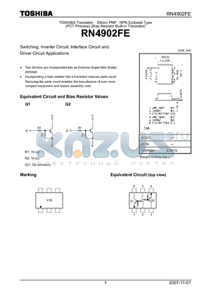 RN4902FE datasheet - Switching, Inverter Circuit, Interface Circuit and Driver Circuit Applications