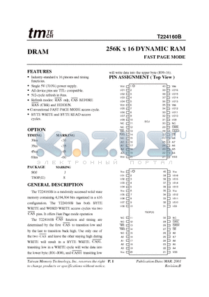 T224160B-60 datasheet - 256K x 16 DYNAMIC RAM FAST PAGE MODE
