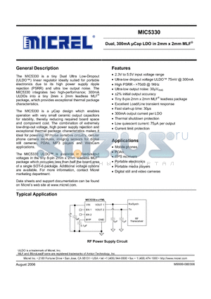 MIC5330-SPYML datasheet - Dual, 300mA UCap LDO in 2mm x 2mm MLF