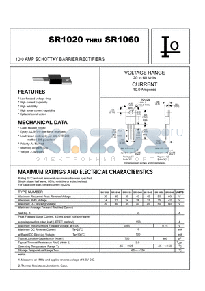 SR1060 datasheet - 10.0 AMP SCHOTTKY BARRIER RECTIFIERS