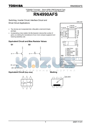 RN4990AFS datasheet - Switching, Inverter Circuit, Interface Circuit and Driver Circuit Applications