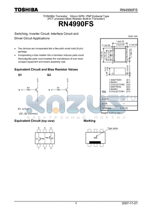 RN4990FS datasheet - Switching, Inverter Circuit, Interface Circuit and Driver Circuit Applications