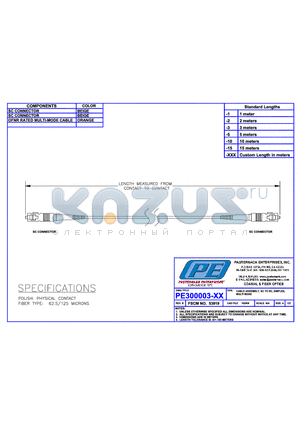 PE300003-2 datasheet - CABLE ASSEMBLY  SC TO SC SIMPLEX MULTI MODE