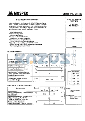 SR107 datasheet - SCHOTTKY BARRIER RECTIFIERS(1.0A,70-100V)
