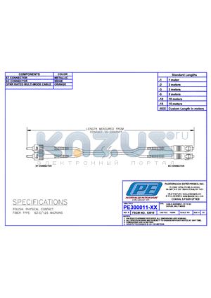 PE300011 datasheet - CABLE ASSEMBLY ST TO SC DUPLEX MULTI MODE