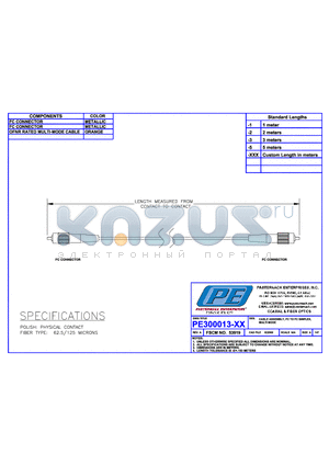 PE300013-3 datasheet - CABLE ASSEMBLY, FC TO FC SIMPLEX MULTI MODE