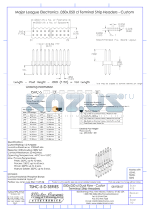 TSHC-5-D datasheet - .050x.050 cl Dual Row - Custor Terminal Strip Headers