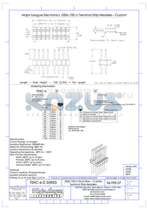 TSHC-6-D datasheet - .050x.100 cl Dual Row - Custom Terminal Strip Headers