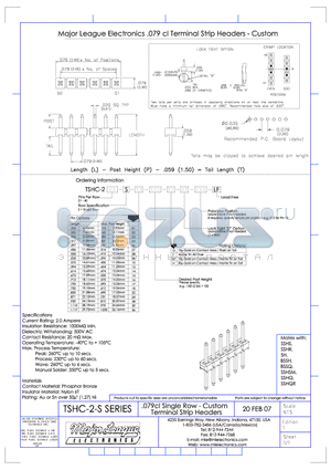 TSHC-2-S datasheet - .079cl Single Row - Custom Terminal Strip Headers