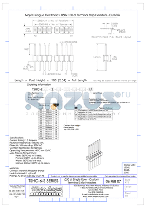 TSHC-6-S datasheet - .050 cl Single Row - Custom Terminal Strip Headers