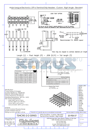 TSHCRE-2-D datasheet - .079cl Dual Row - Custom - Elevated Terminal Strip Header - Right Angle