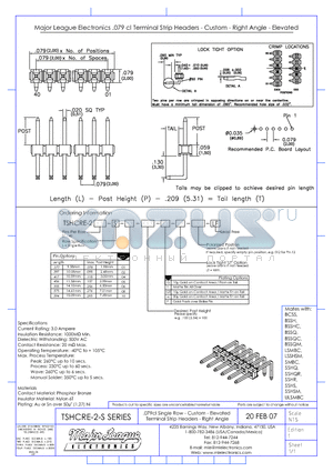TSHCRE-2-S datasheet - .079cl Single Row - Custom - Elevated Terminal Strip Headers - Right Angle