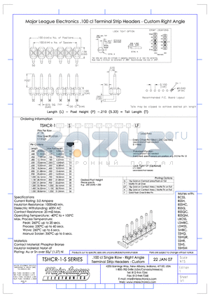 TSHCR-1-S datasheet - .100 cl Single Row - Right Angle Terminal Strip Headers - Custom
