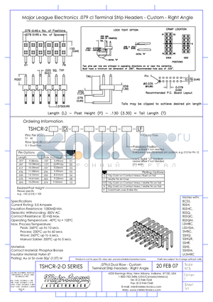 TSHCR-2-D datasheet - .079cl Dual Row - Custom Terminal Strip Headers - Right Angle