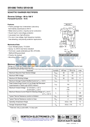 SR1090 datasheet - SCHOTTKY BARRIER RECTIFIERS