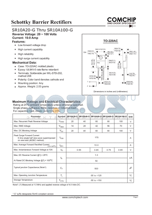 SR10A60-G datasheet - Schottky Barrier Rectifiers