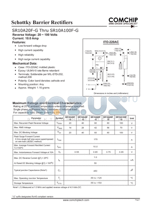 SR10A60F-G datasheet - Schottky Barrier Rectifiers