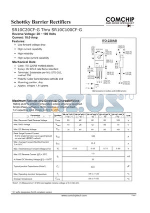 SR10C80CF-G datasheet - Schottky Barrier Rectifiers