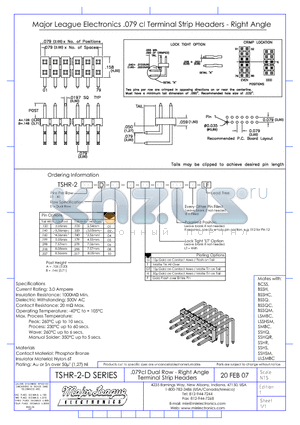TSHR-2-D datasheet - .079cl Dual Row - Right Angle Terminal Strip Headers