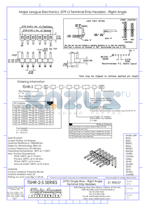 TSHR-2-S datasheet - .079cl Single Row - Right Angle Terminal Strip Headers