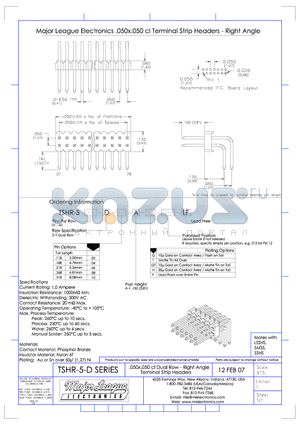 TSHR-5-D datasheet - .050x.050 cl Dual Row - Right Angle Terminal Strip Headers